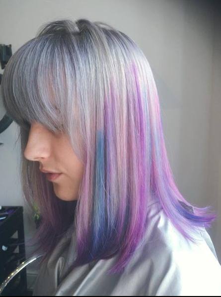 Platinum bob with hidden lilac underlights