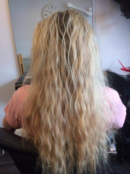 Long blonde wavy perm