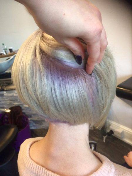Platinum bob with hidden lilac underlights