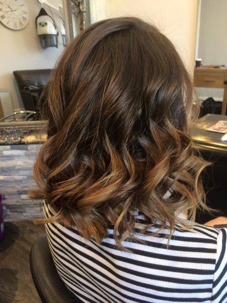 Brunette balayage lob with waves