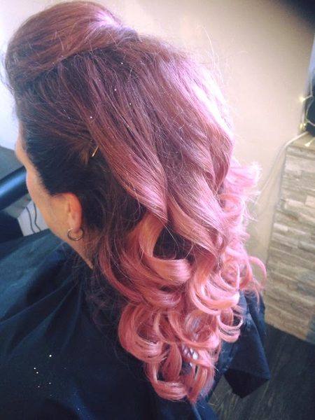 Pink ombre half-up with curls