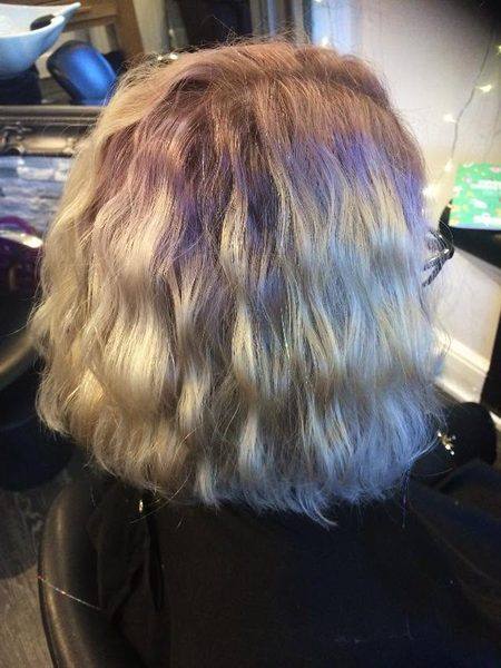 Platinum blonde with lilac shadow root