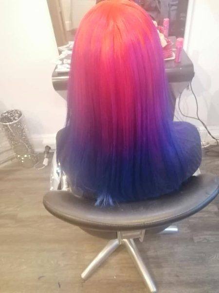 Fire red to deep purple vivid ombre