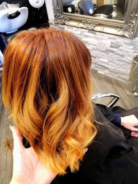 Rich copper auburn balayage lob