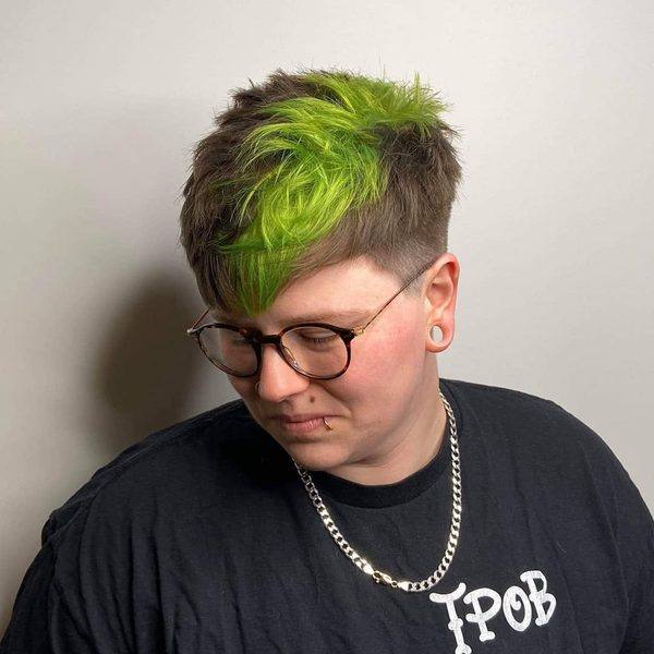 Vivid neon green undercut short alternative style