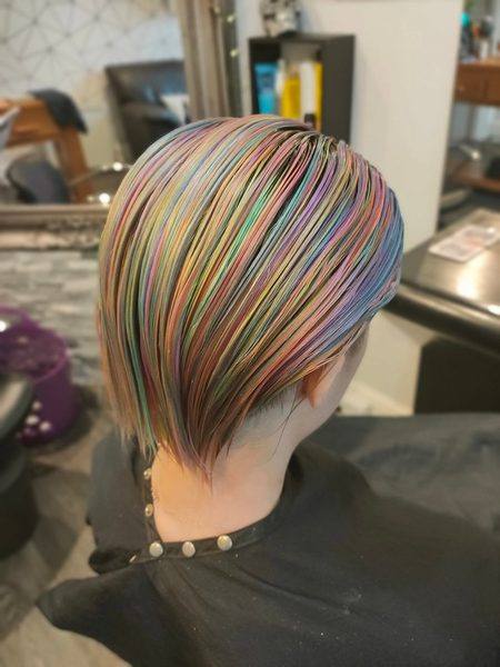 Pastel rainbow colour placement on bob in-process