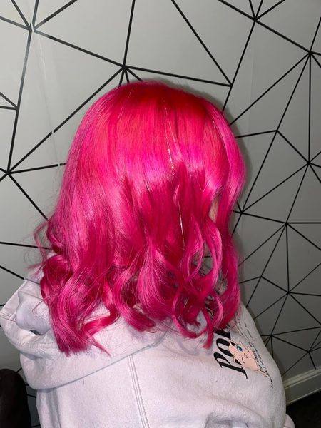 Vivid hot pink lob with waves