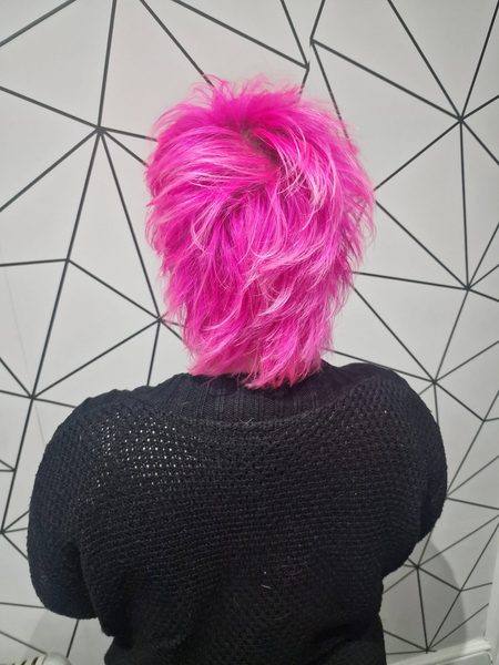 Vivid pink textured short cut back view