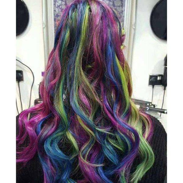 Full rainbow multi-vivid colour placement long
