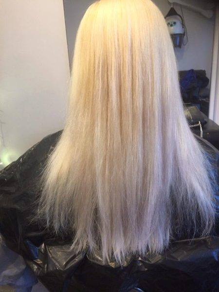 Ice platinum blonde long straight colour correction
